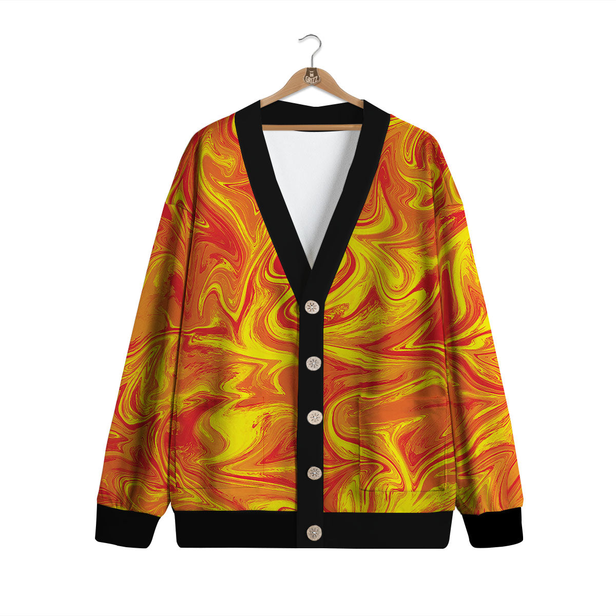 Liquid Psychedelic Trippy Orange Print Cardigan-grizzshop