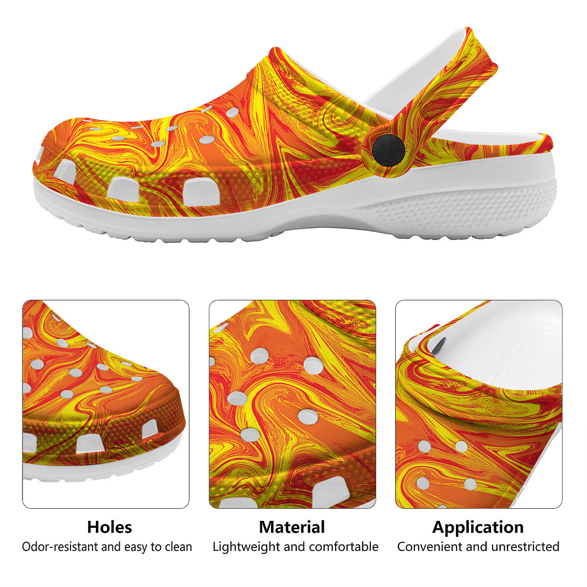 Liquid Psychedelic Trippy Orange Print Clog-grizzshop