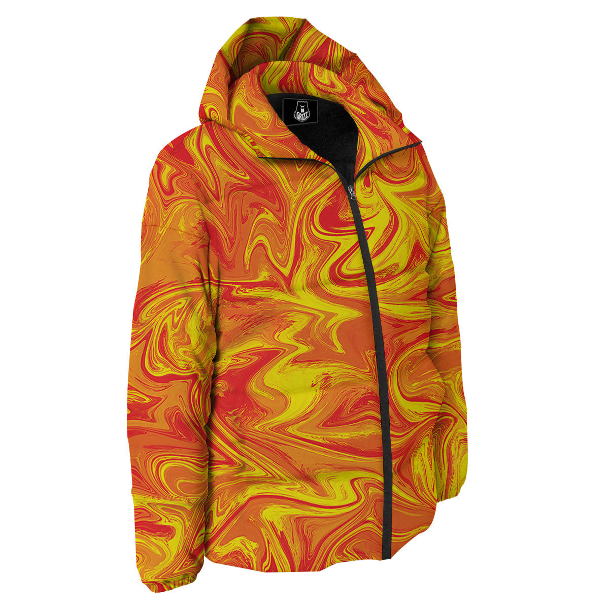 Liquid Psychedelic Trippy Orange Print Down Jacket-grizzshop