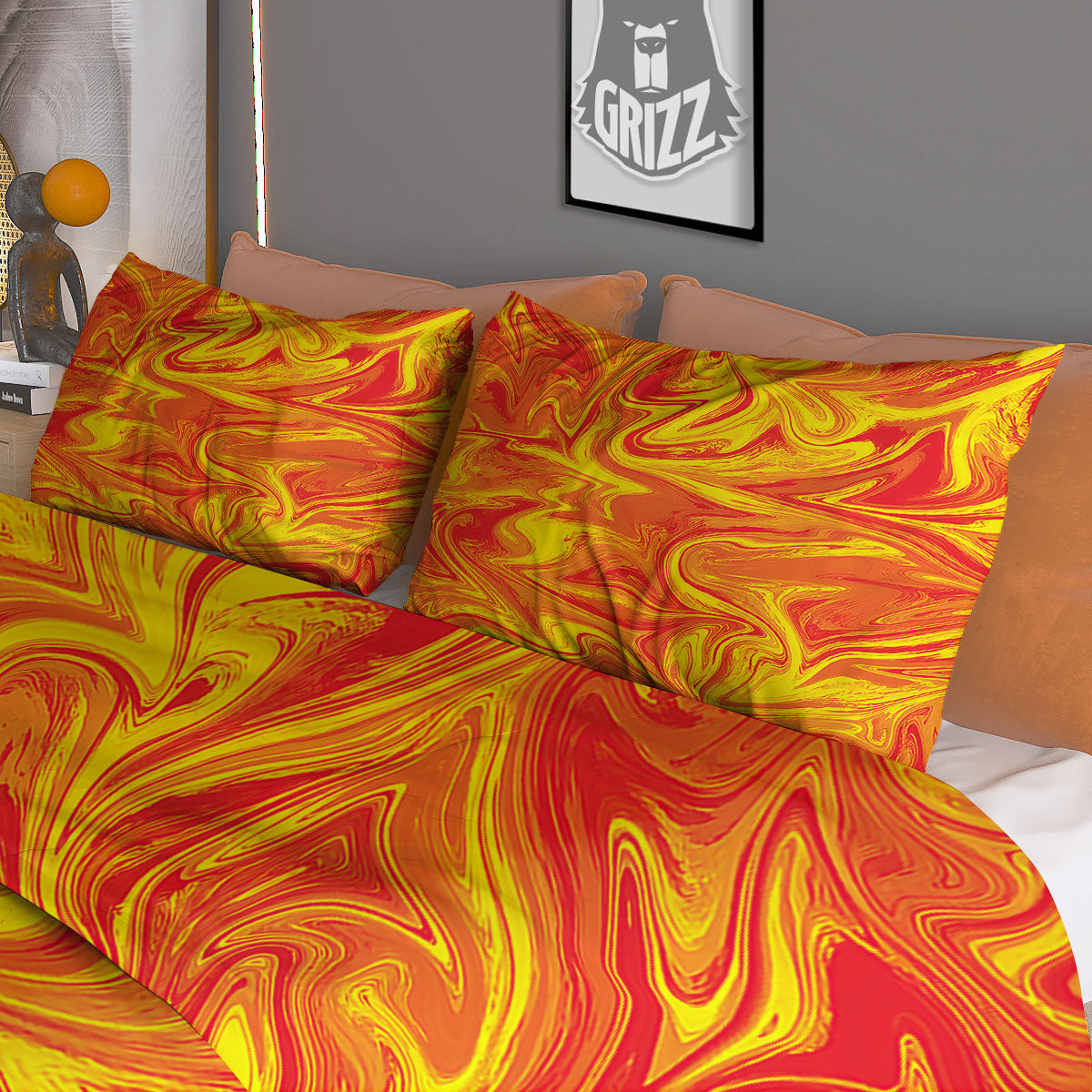 Liquid Psychedelic Trippy Orange Print Duvet Cover Bedding Set