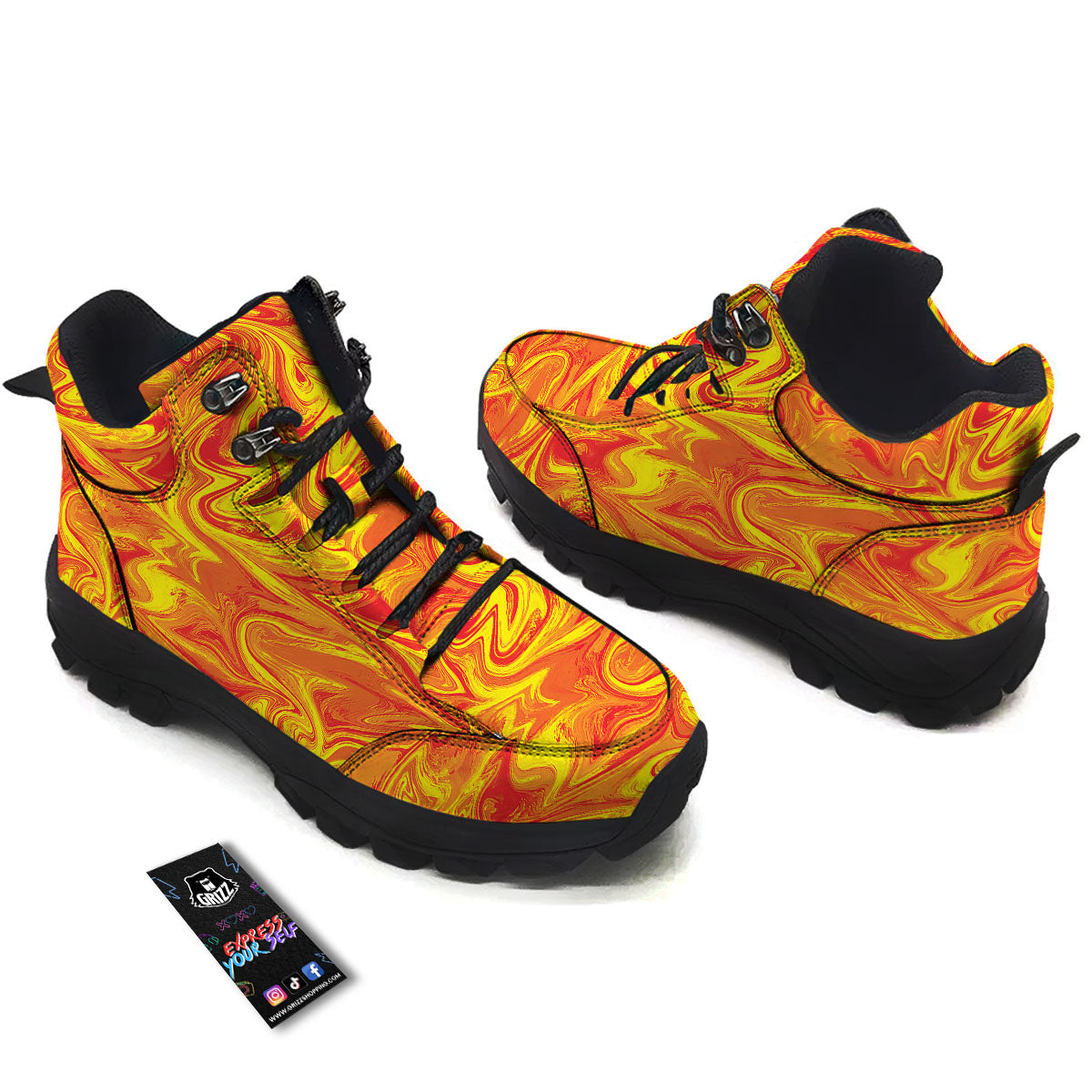 Liquid Psychedelic Trippy Orange Print Hiking Shoes-grizzshop