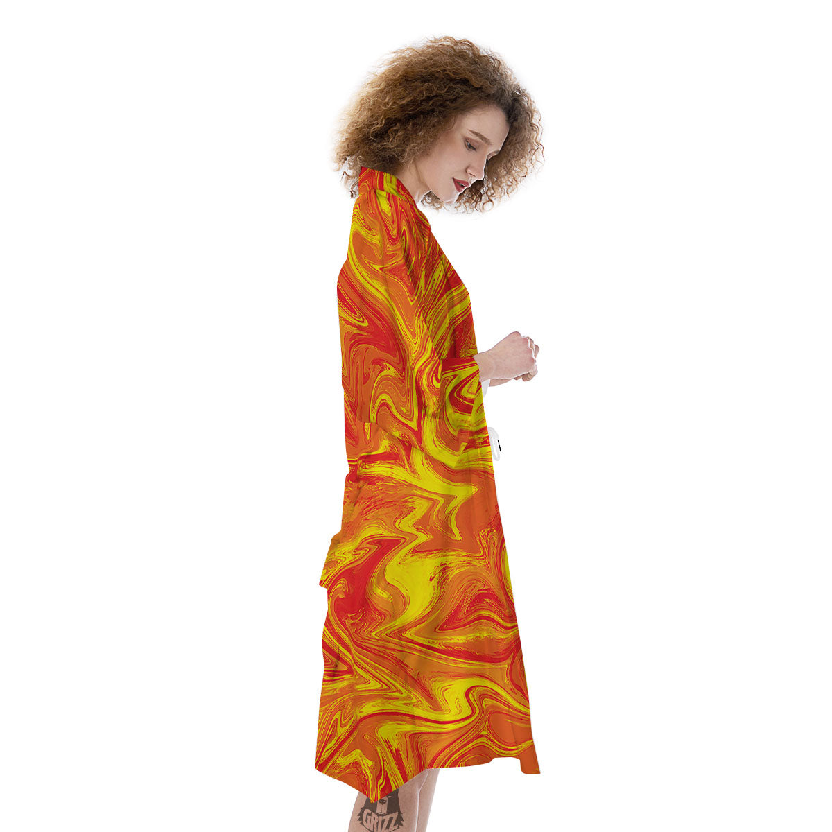Liquid Psychedelic Trippy Orange Print Kimono-grizzshop