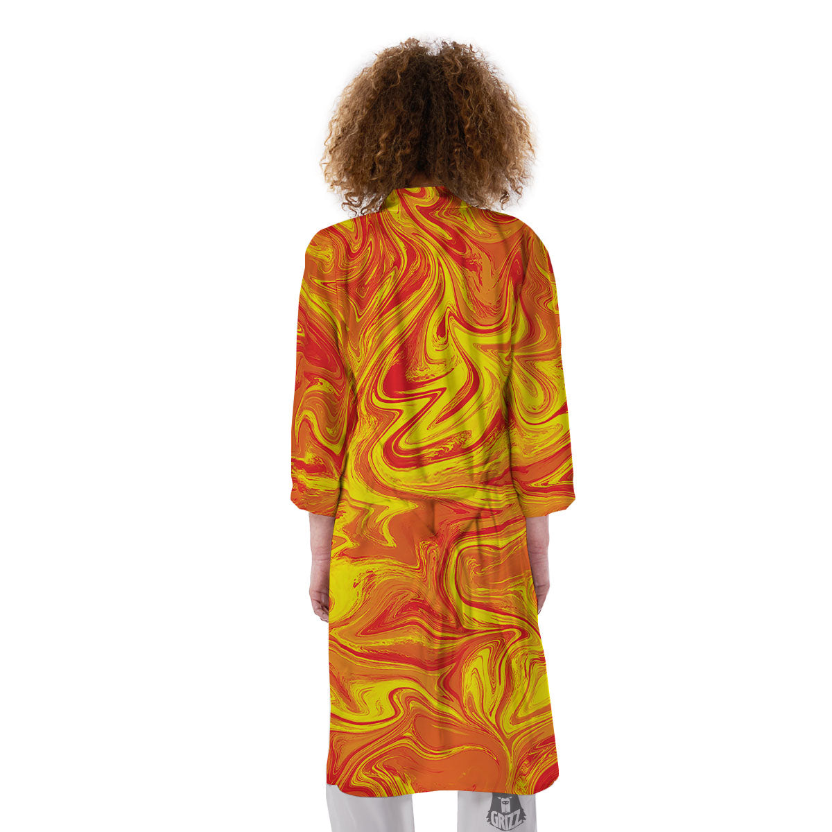 Liquid Psychedelic Trippy Orange Print Kimono-grizzshop
