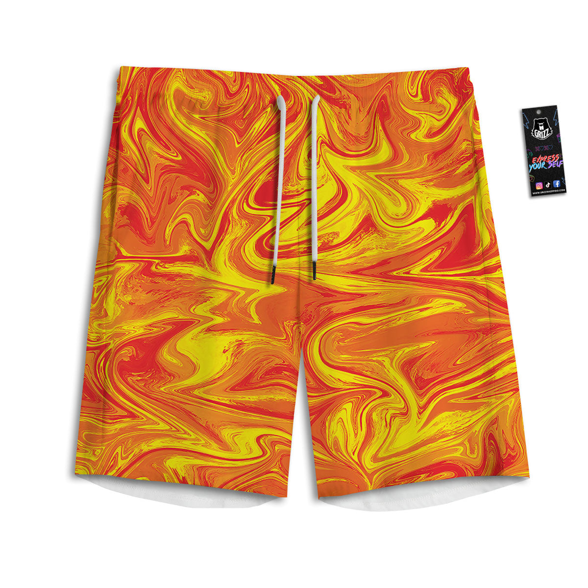 Liquid Psychedelic Trippy Orange Print Men's Athletic Shorts