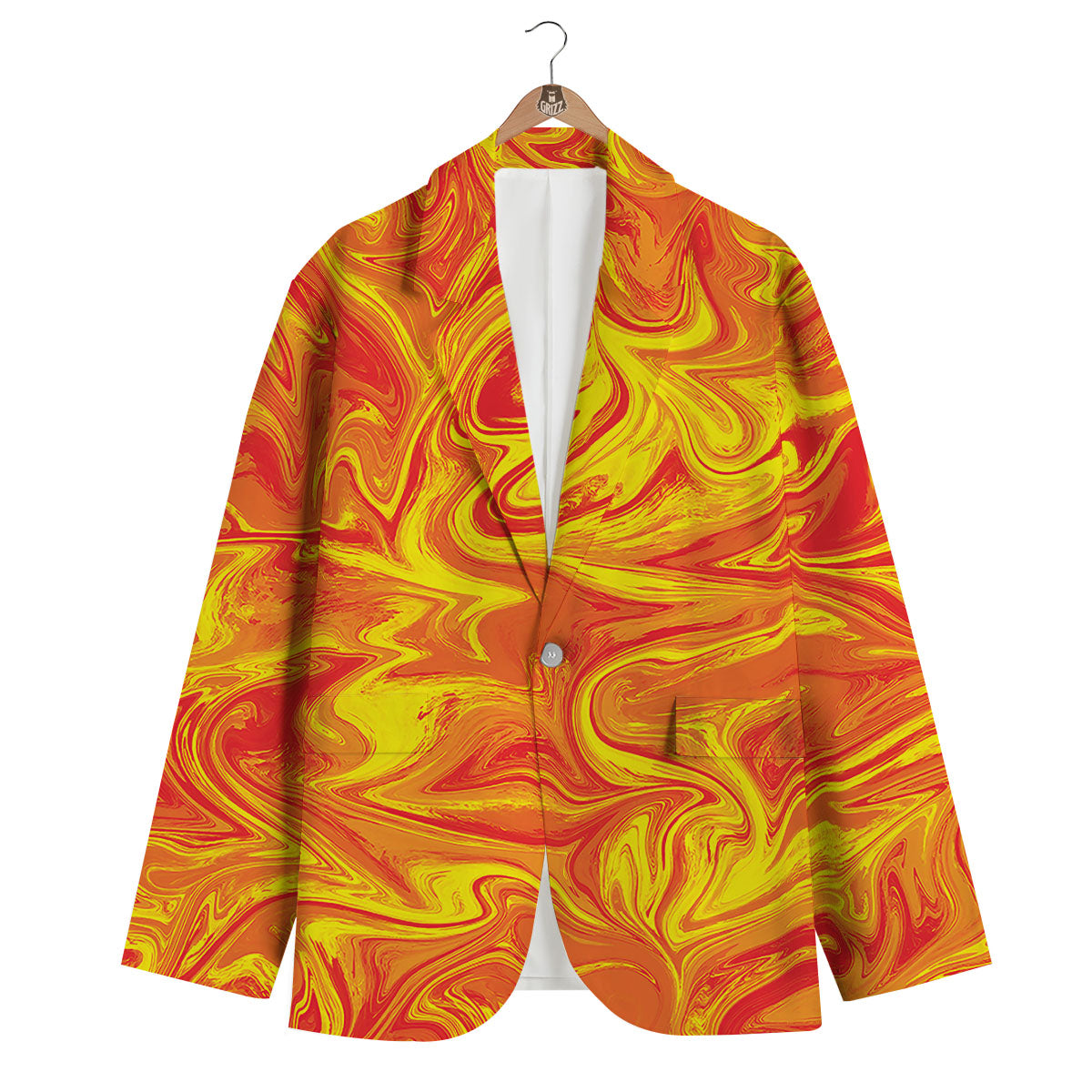 Liquid Psychedelic Trippy Orange Print Men's Blazer-grizzshop