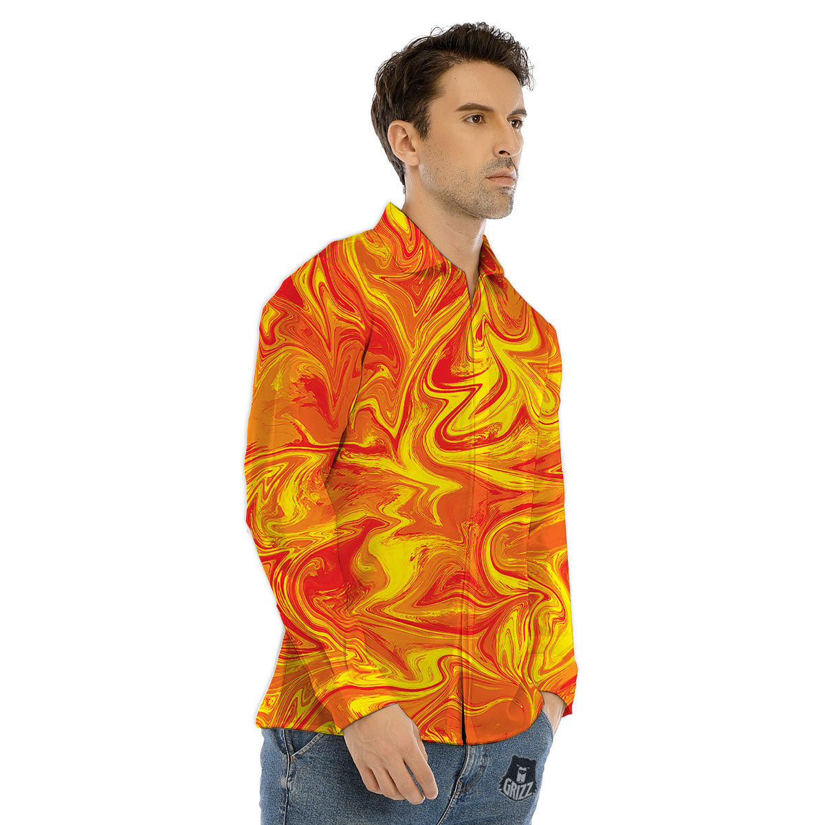 Liquid Psychedelic Trippy Orange Print Men's Dress Shirts-grizzshop