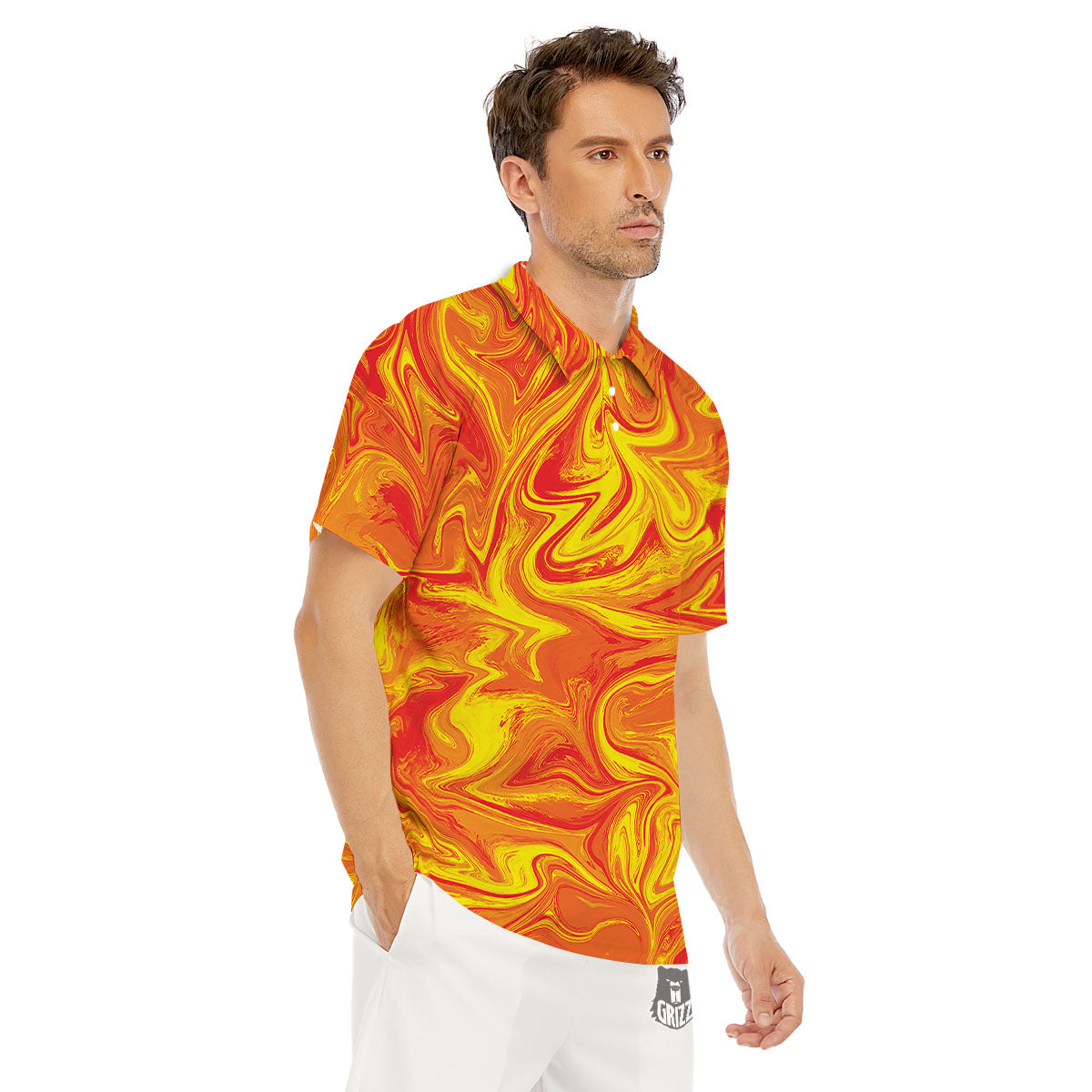 Liquid Psychedelic Trippy Orange Print Men's Golf Shirts-grizzshop