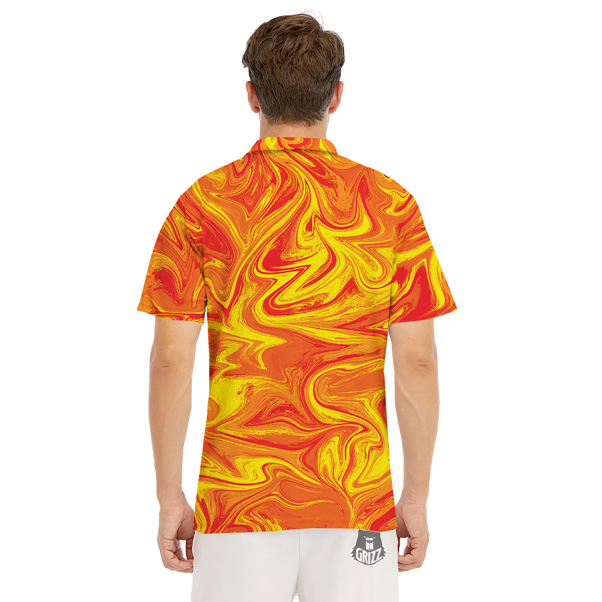 Liquid Psychedelic Trippy Orange Print Men's Golf Shirts-grizzshop