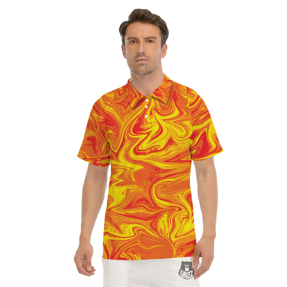 Liquid Psychedelic Trippy Orange Print Men's Golf Shirts-grizzshop