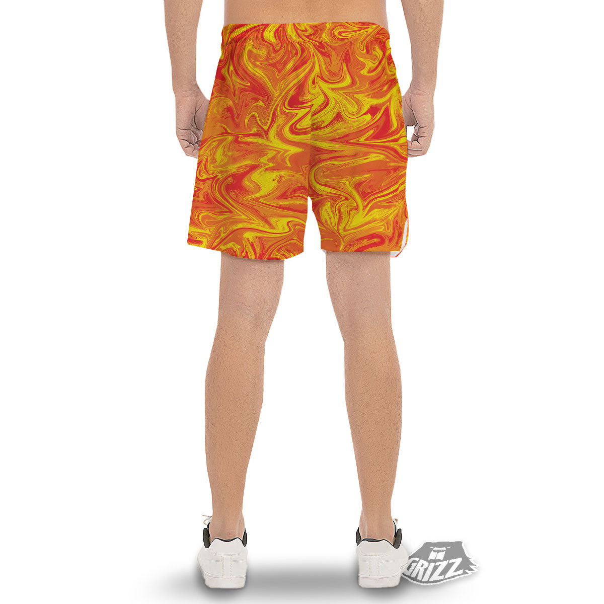 Liquid Psychedelic Trippy Orange Print Men's Gym Shorts-grizzshop