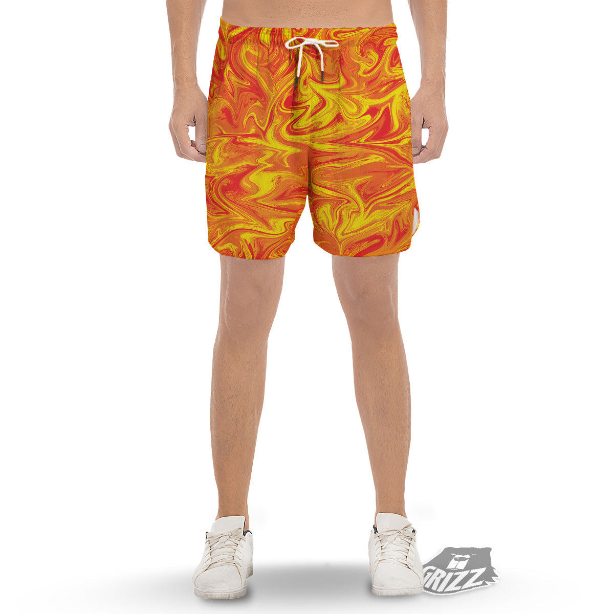 Liquid Psychedelic Trippy Orange Print Men's Gym Shorts-grizzshop