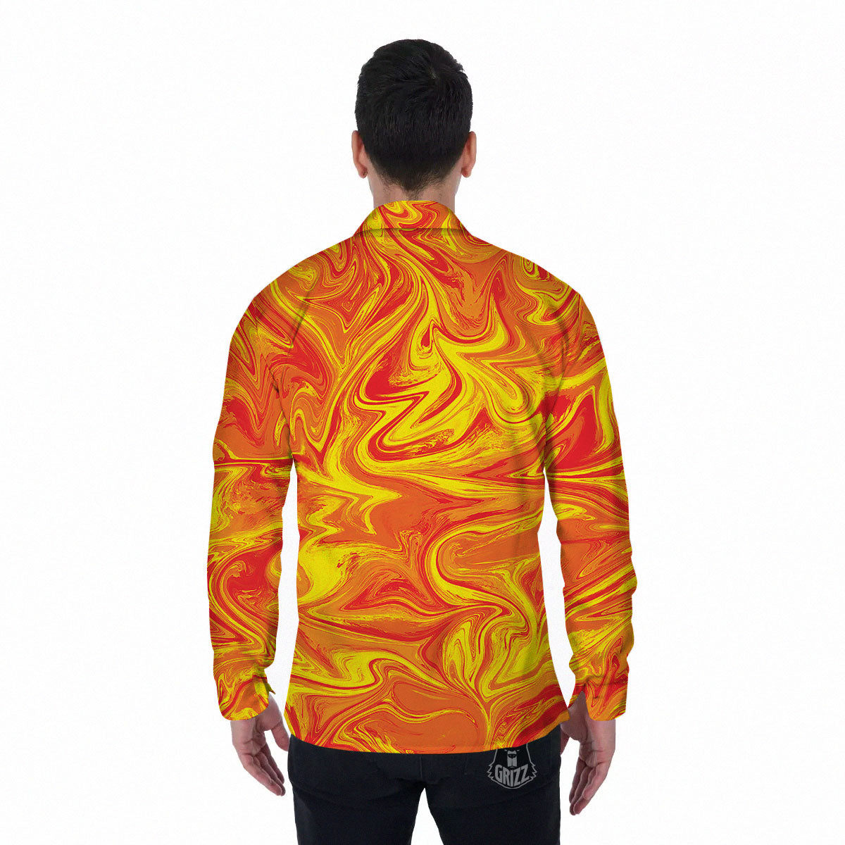 Liquid Psychedelic Trippy Orange Print Men's Long Sleeve Shirts-grizzshop