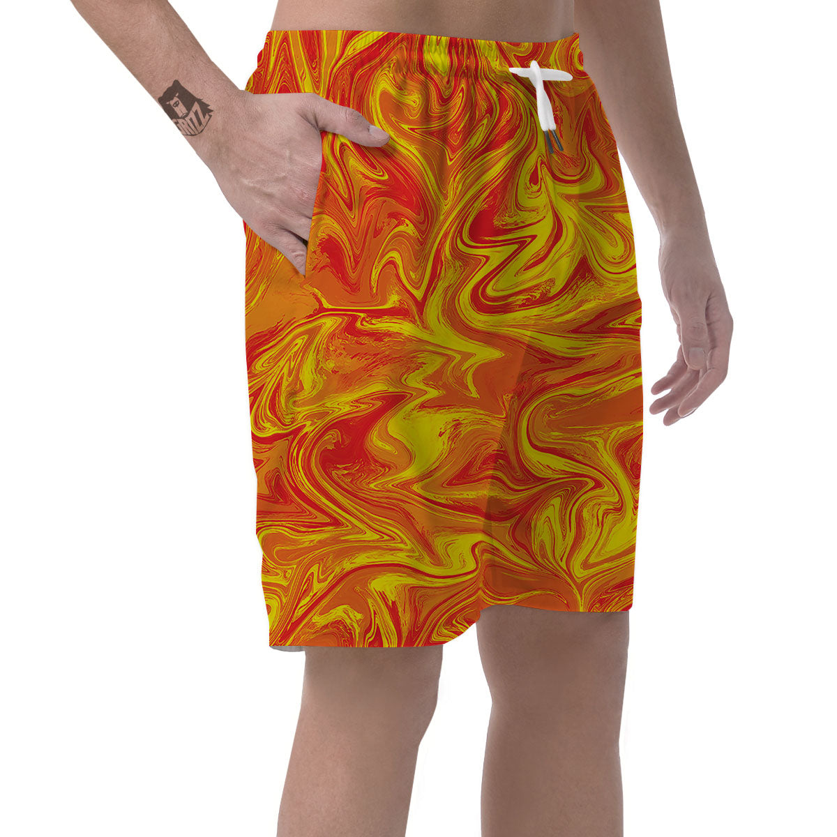 Liquid Psychedelic Trippy Orange Print Men's Shorts-grizzshop