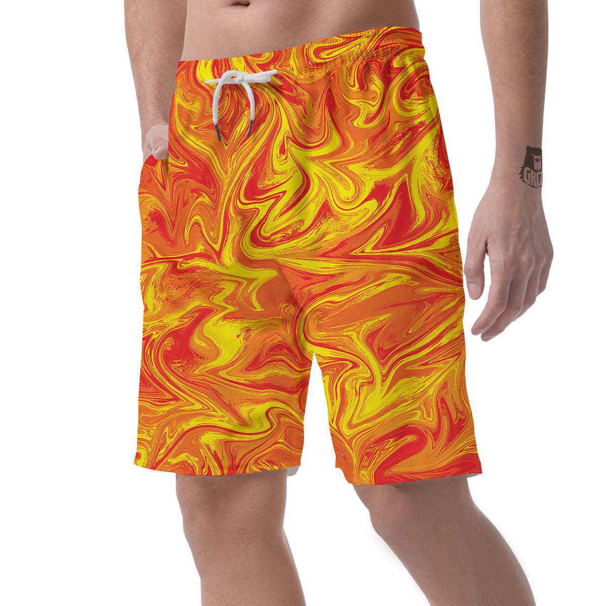Liquid Psychedelic Trippy Orange Print Men's Shorts-grizzshop