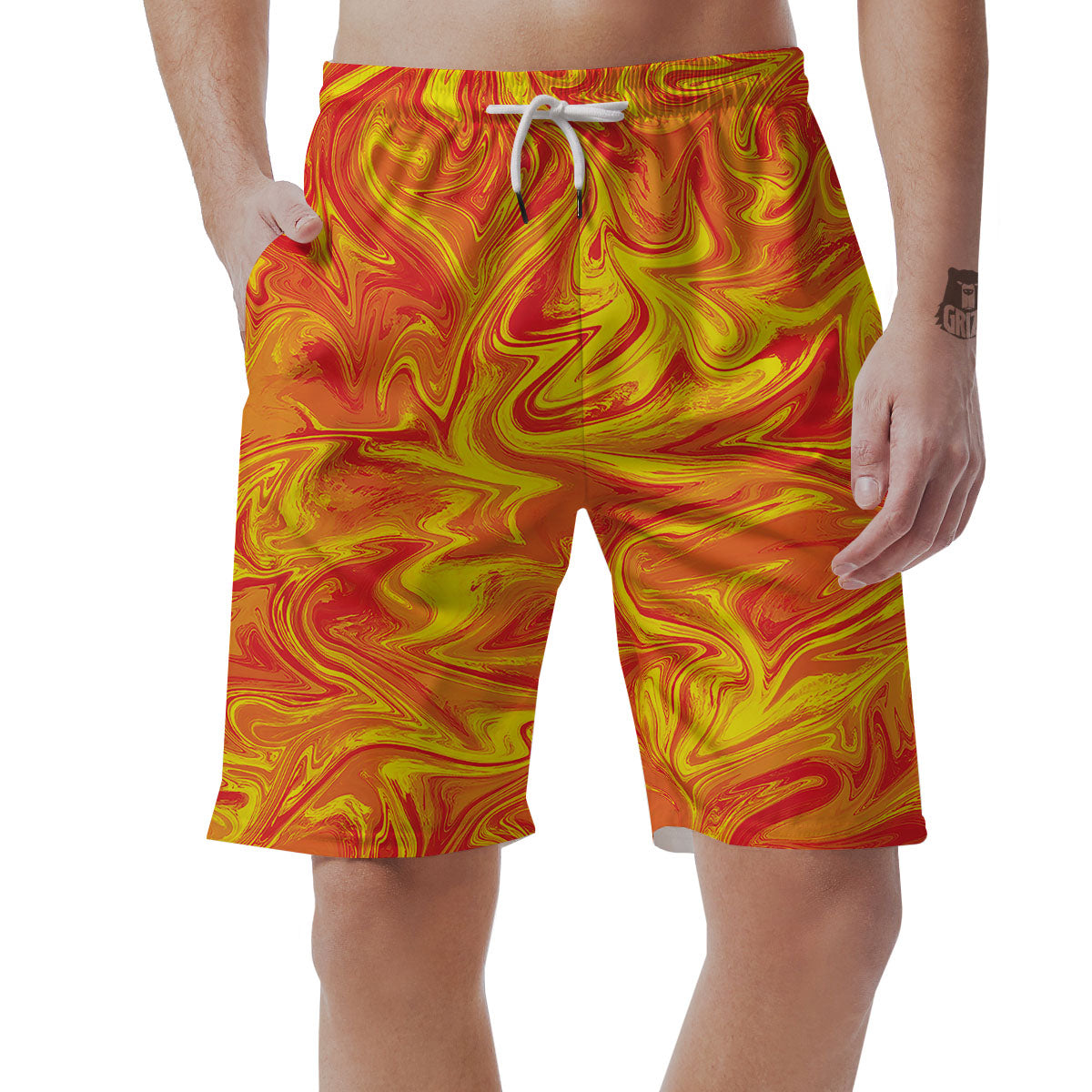 Liquid Psychedelic Trippy Orange Print Men's Shorts-grizzshop