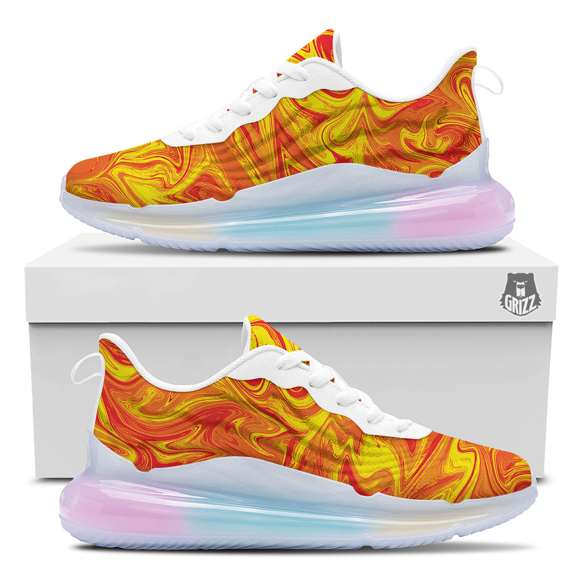 Liquid Psychedelic Trippy Orange Print Running Sneakers-grizzshop