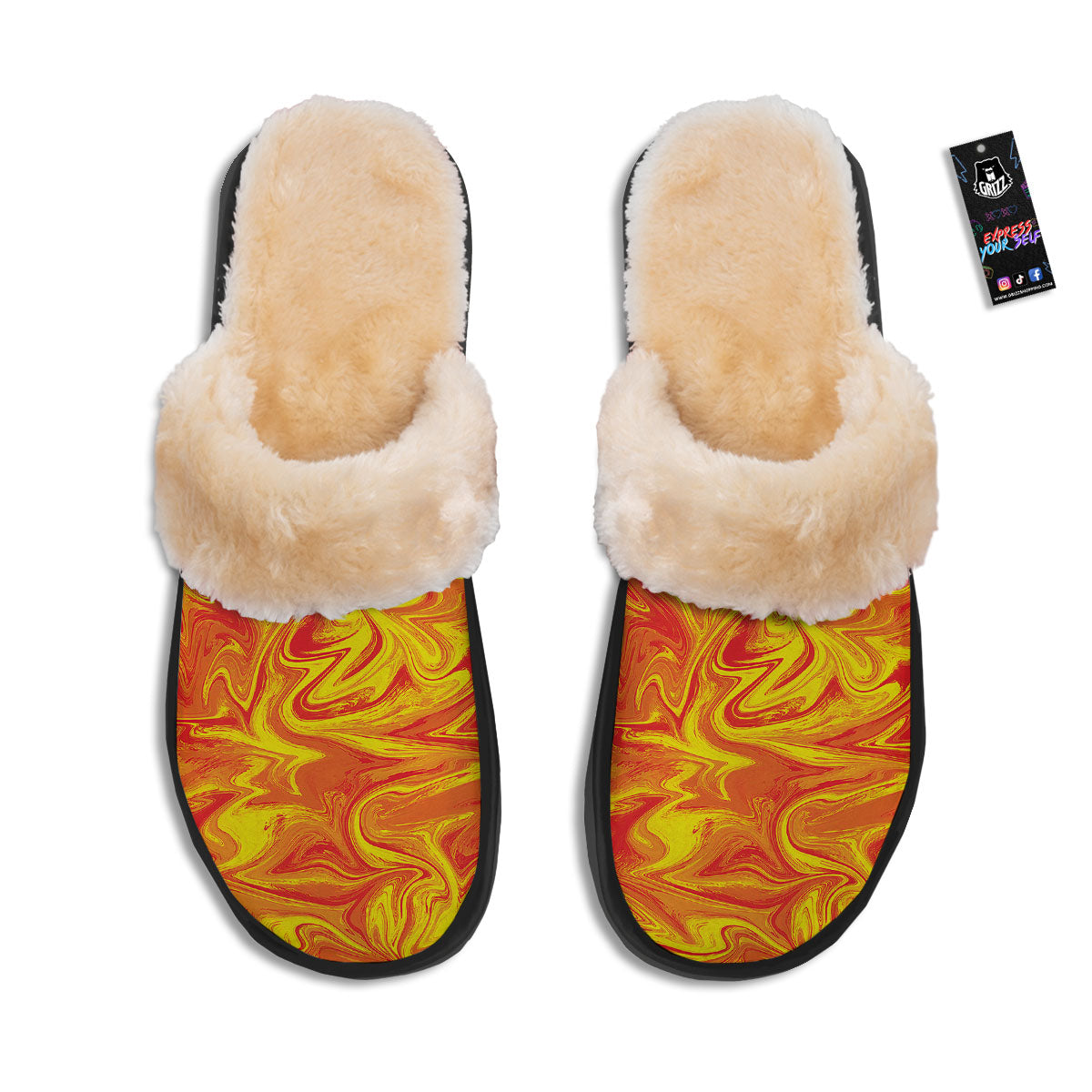 Liquid Psychedelic Trippy Orange Print Slippers-grizzshop