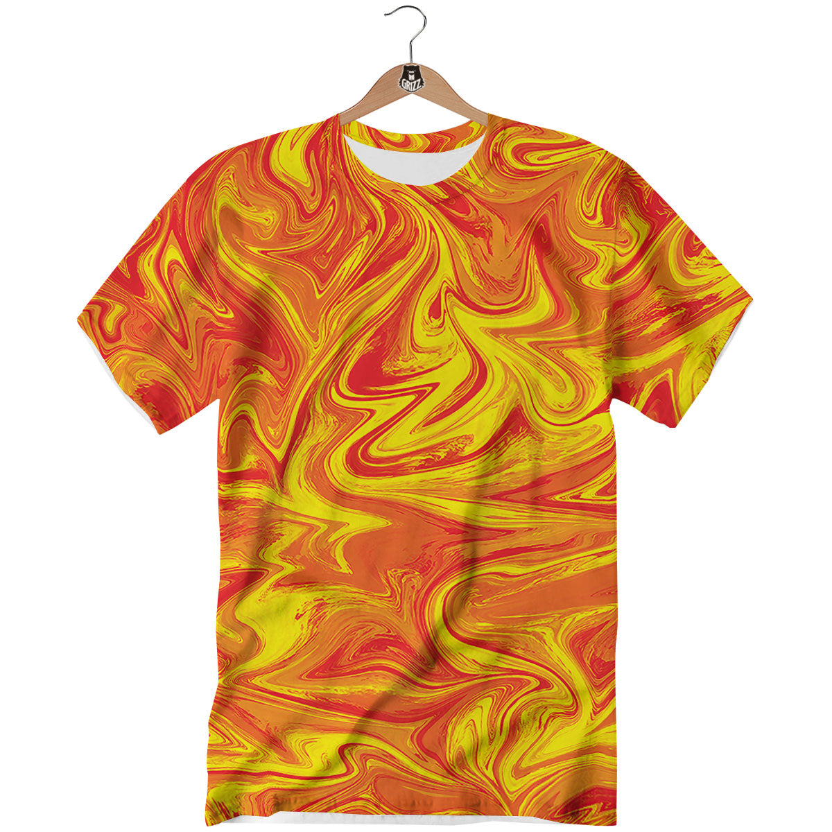 Liquid Psychedelic Trippy Orange Print T-Shirt-grizzshop
