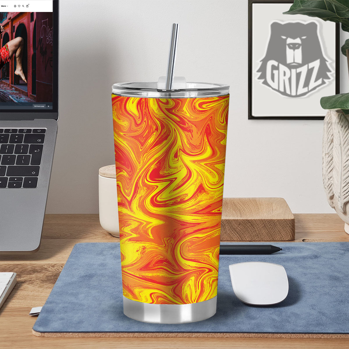 Liquid Psychedelic Trippy Orange Print Tumbler-grizzshop