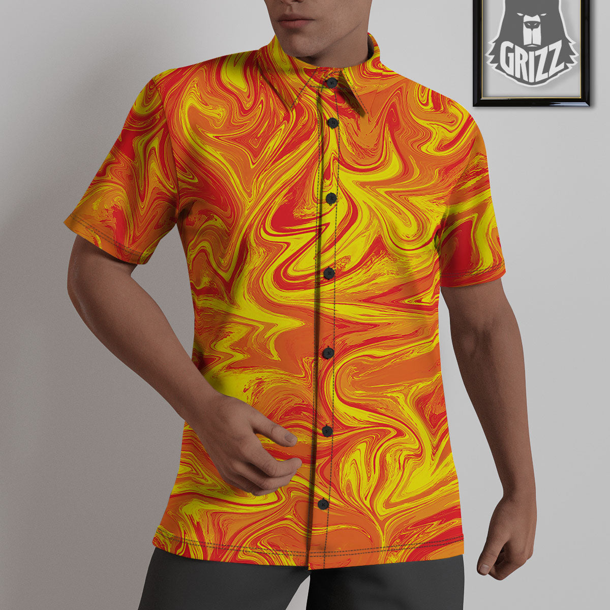 Liquid Psychedelic Trippy Orange Print Untucked Shirts-grizzshop