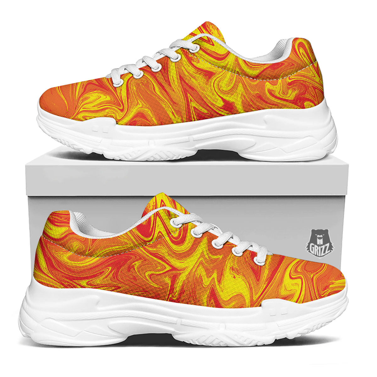 Liquid Psychedelic Trippy Orange Print White Chunky Shoes-grizzshop