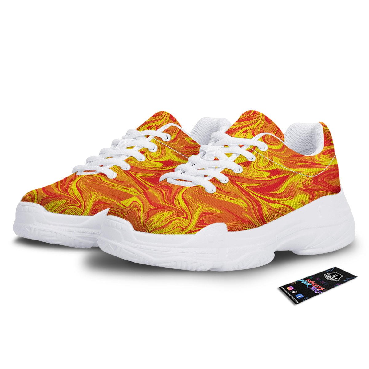 Liquid Psychedelic Trippy Orange Print White Chunky Shoes-grizzshop