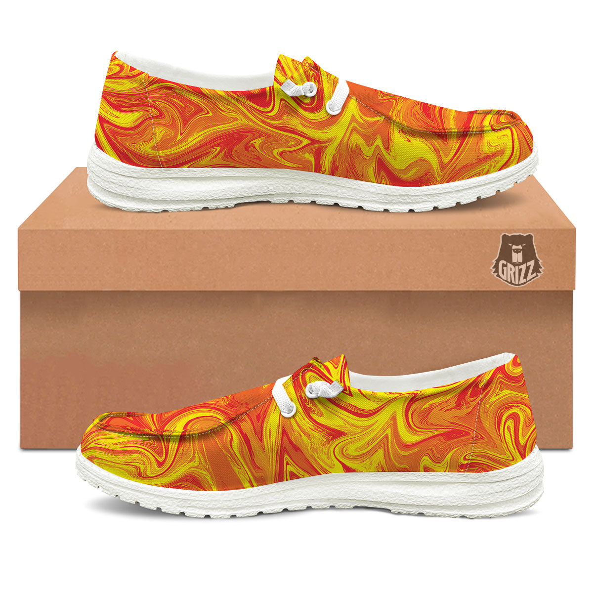 Liquid Psychedelic Trippy Orange Print White Loafers-grizzshop