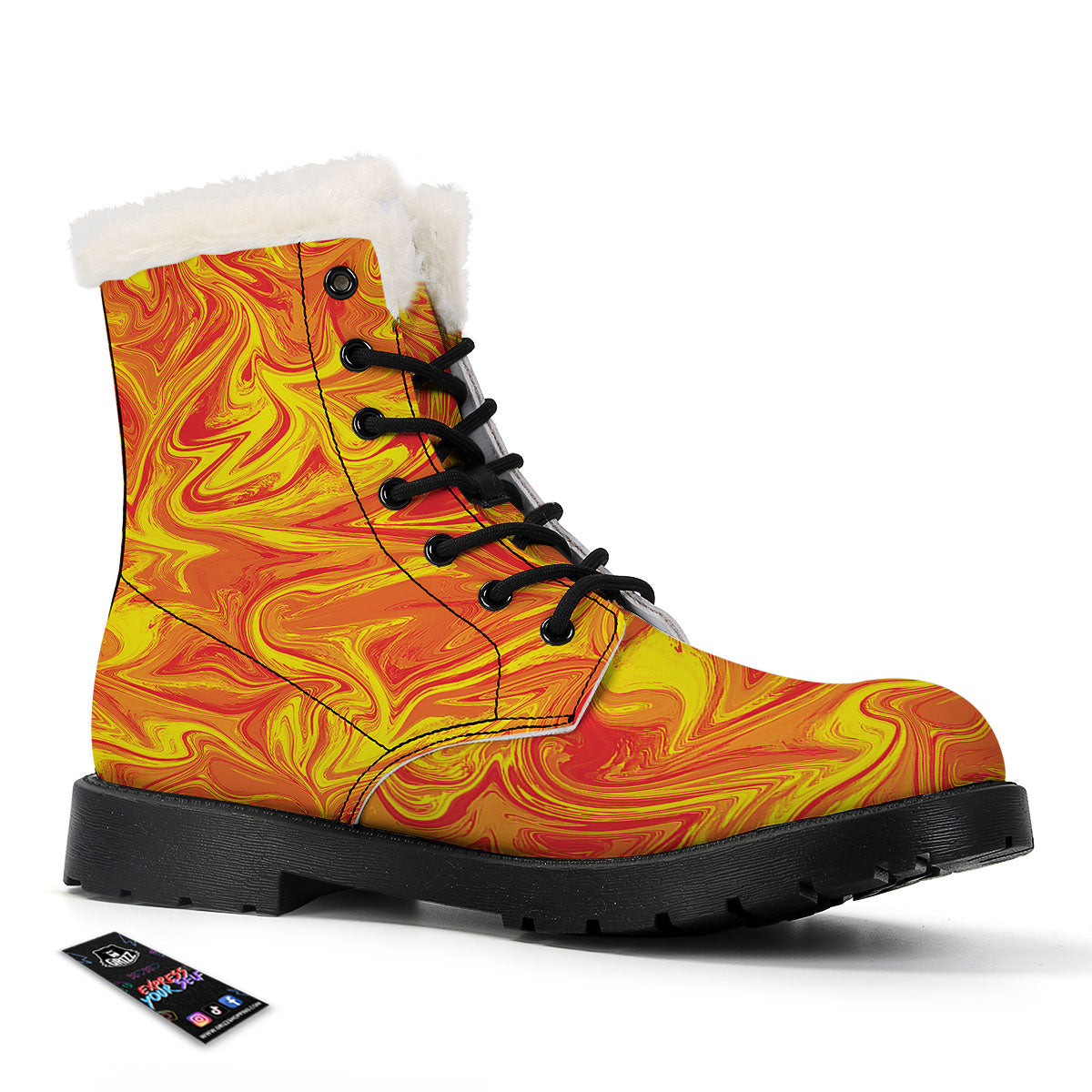 Liquid Psychedelic Trippy Orange Print Winter Boots-grizzshop