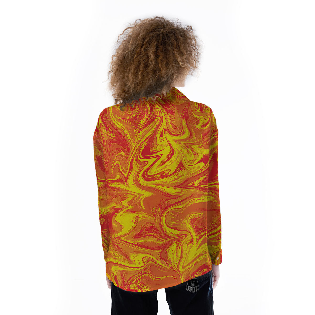Liquid Psychedelic Trippy Orange Print Women's Long Sleeve Shirts-grizzshop
