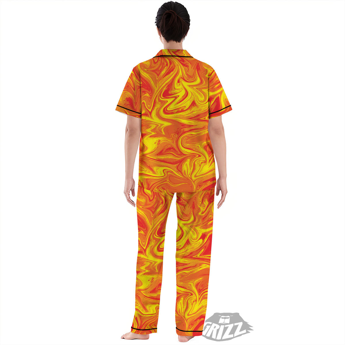 Liquid Psychedelic Trippy Orange Print Women's Pajamas Set-grizzshop