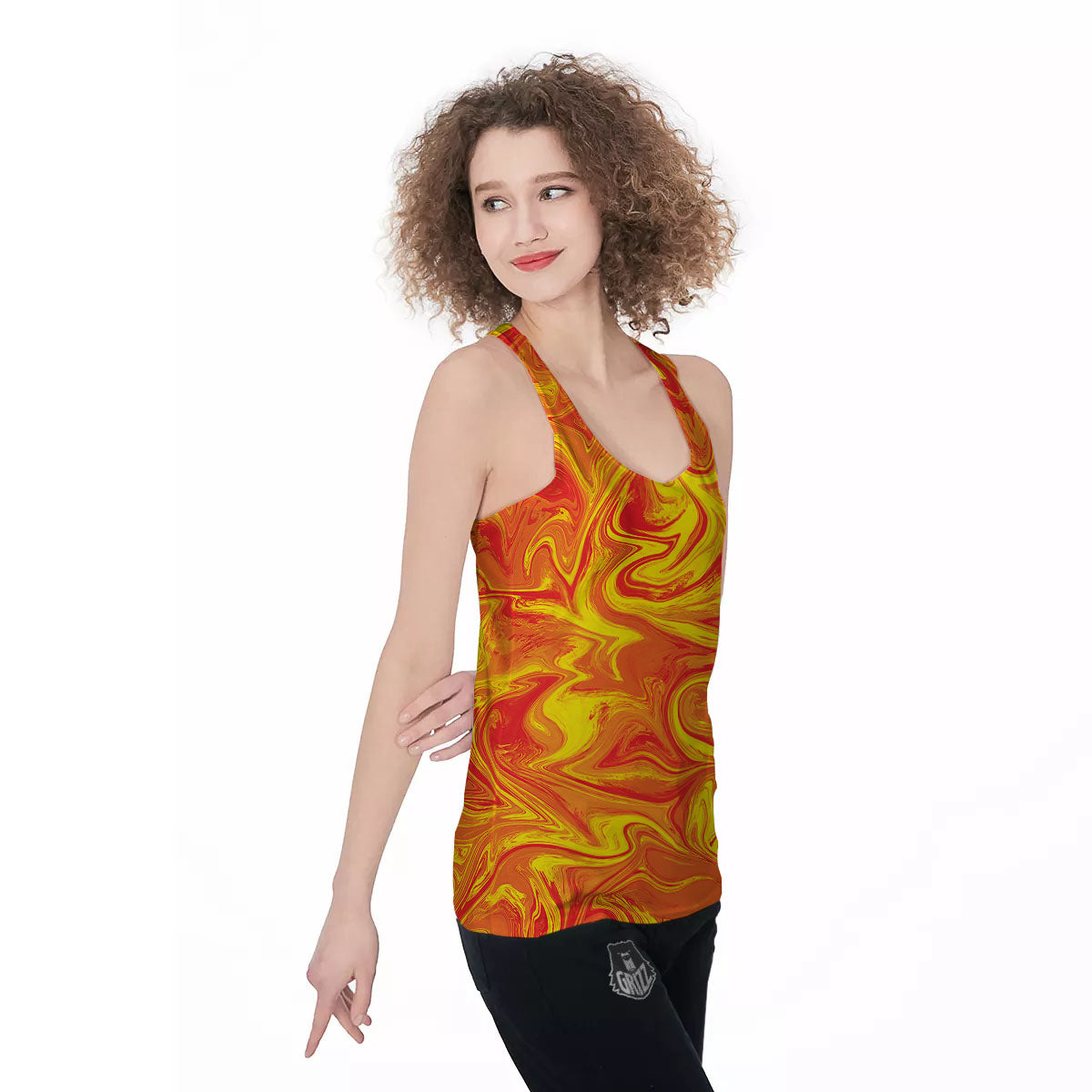 Liquid Psychedelic Trippy Orange Print Women's Racerback Tank Top-grizzshop
