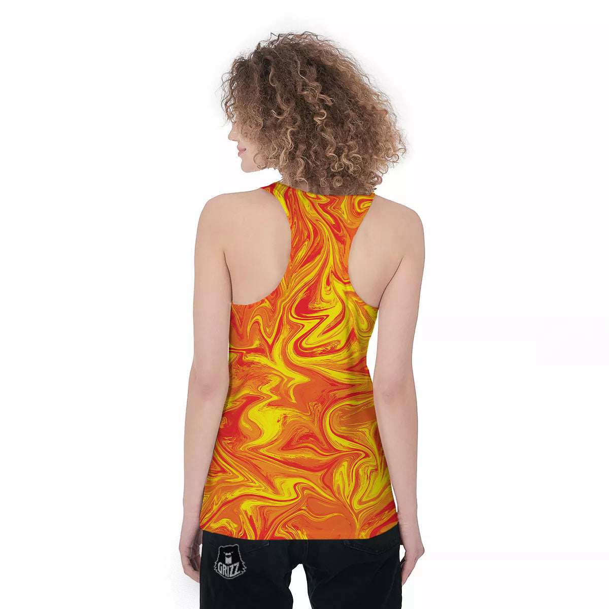 Liquid Psychedelic Trippy Orange Print Women's Racerback Tank Top-grizzshop