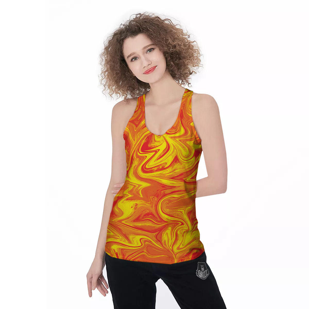 Liquid Psychedelic Trippy Orange Print Women's Racerback Tank Top-grizzshop