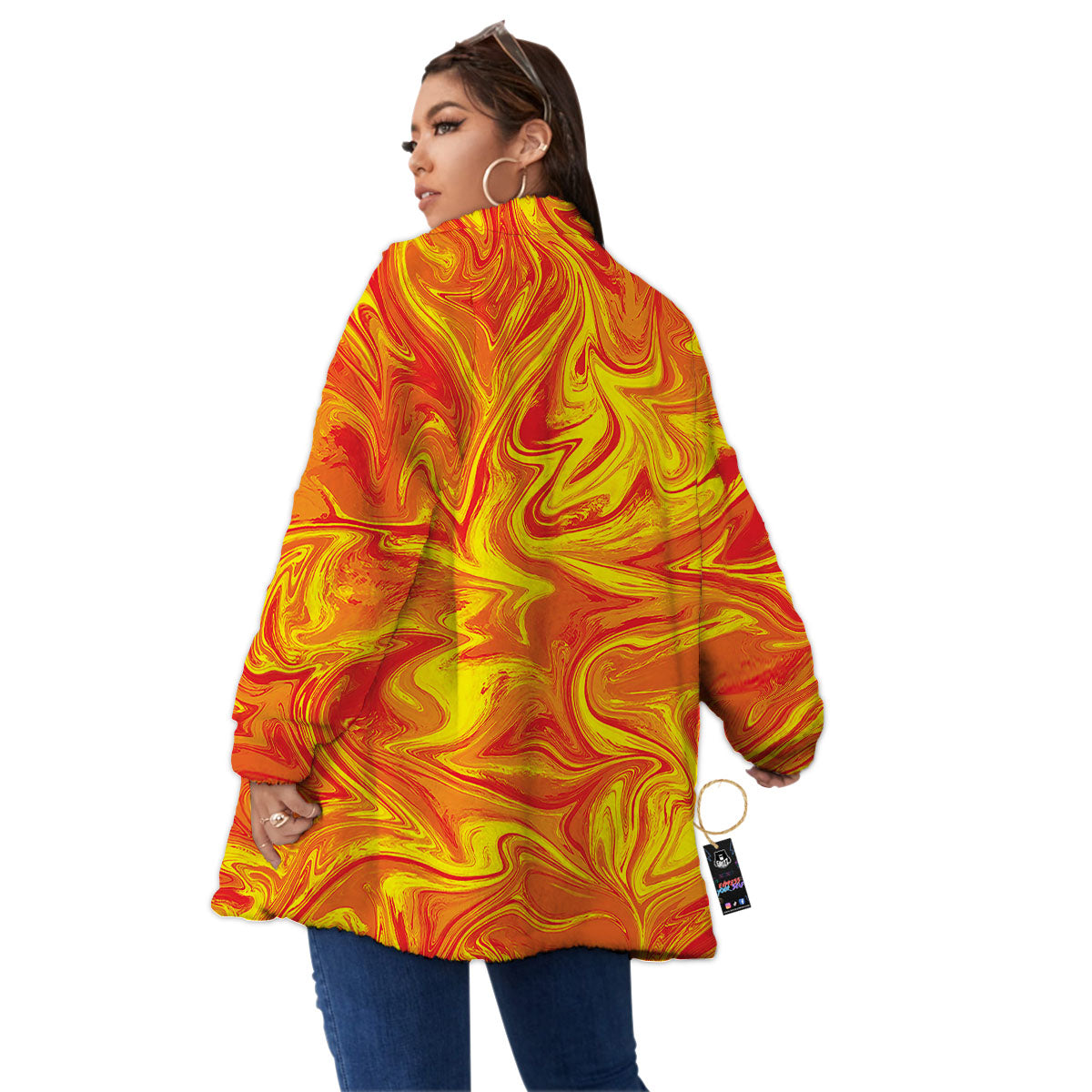 Liquid Psychedelic Trippy Orange Print Women's Sherpa Jacket-grizzshop