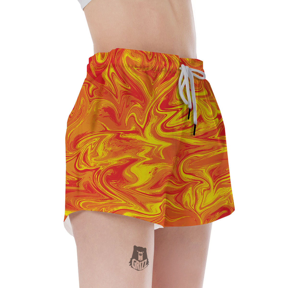 Liquid Psychedelic Trippy Orange Print Women's Shorts-grizzshop