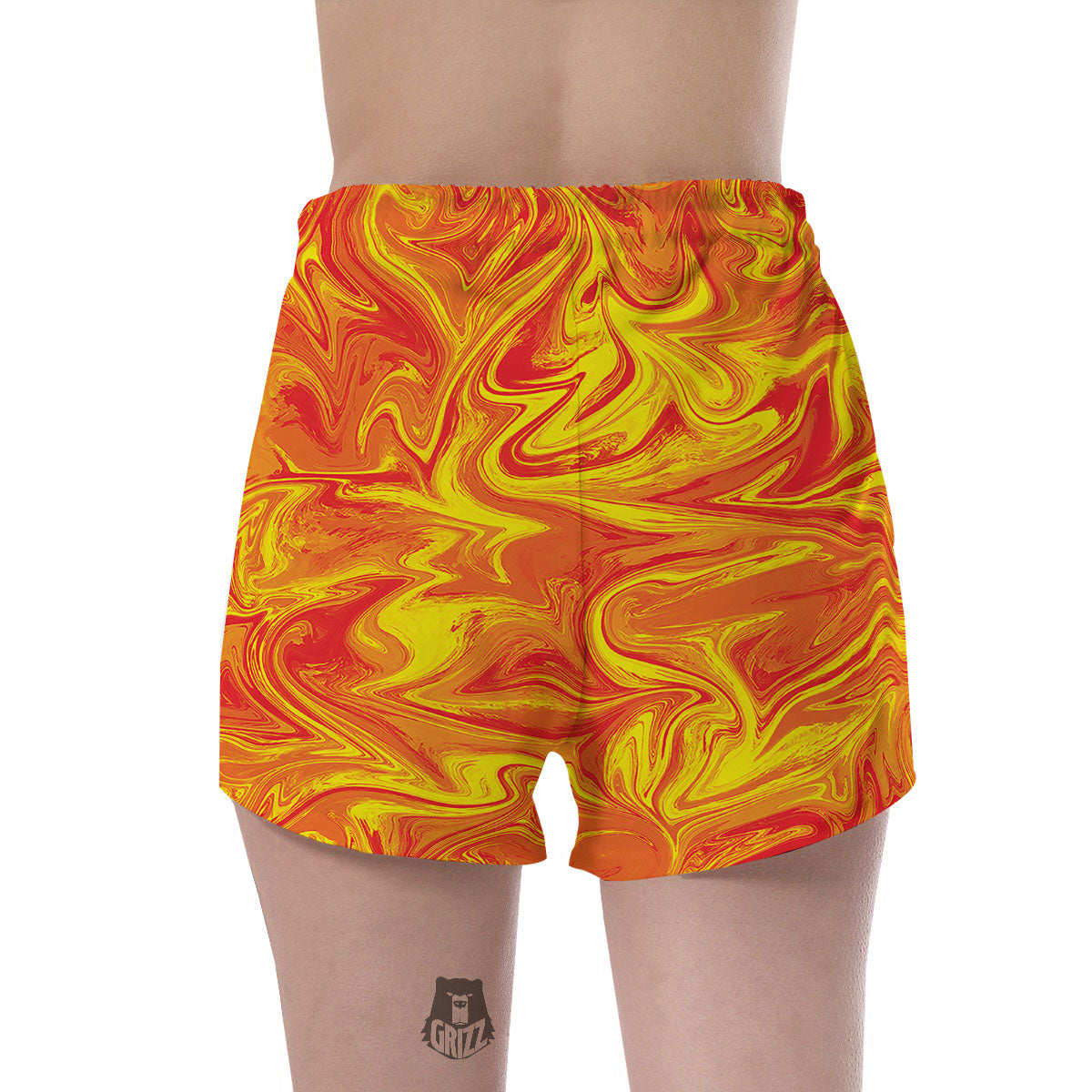 Liquid Psychedelic Trippy Orange Print Women's Shorts-grizzshop