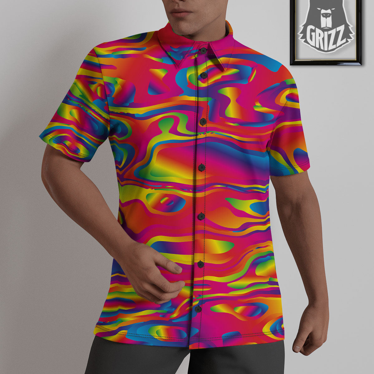 Liquid Trippy Abstract Colorful Print Untucked Shirts-grizzshop