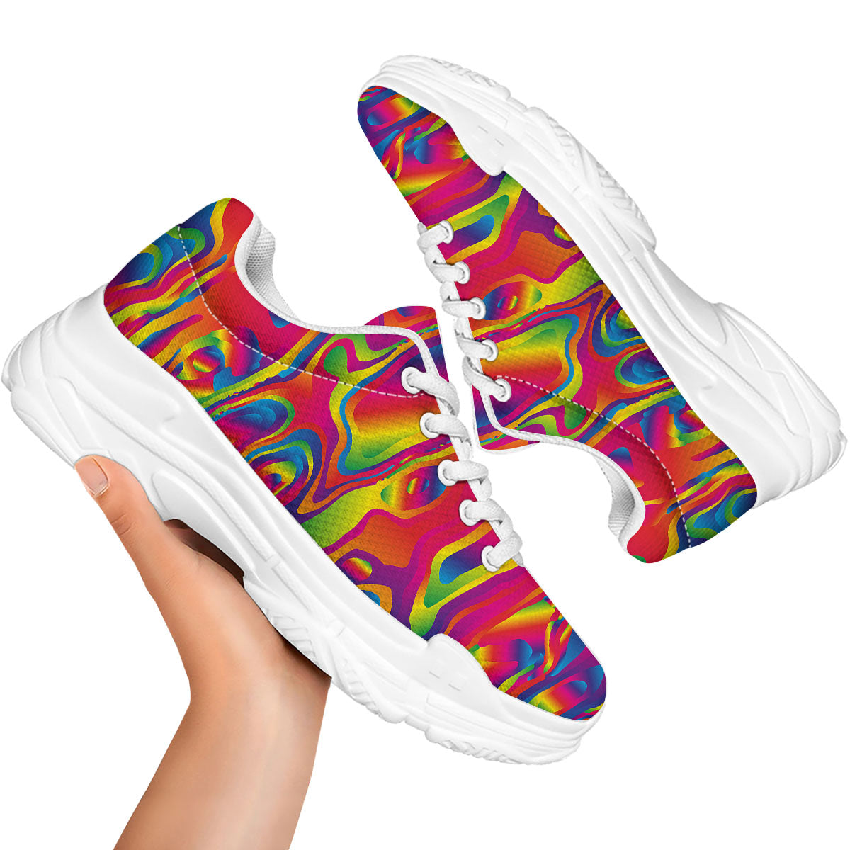Liquid Trippy Abstract Colorful Print White Chunky Shoes-grizzshop