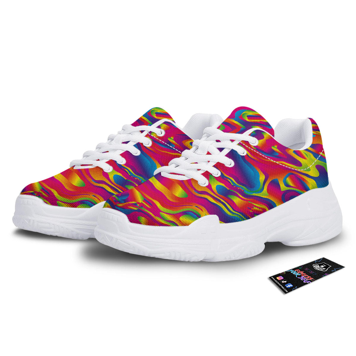 Liquid Trippy Abstract Colorful Print White Chunky Shoes-grizzshop