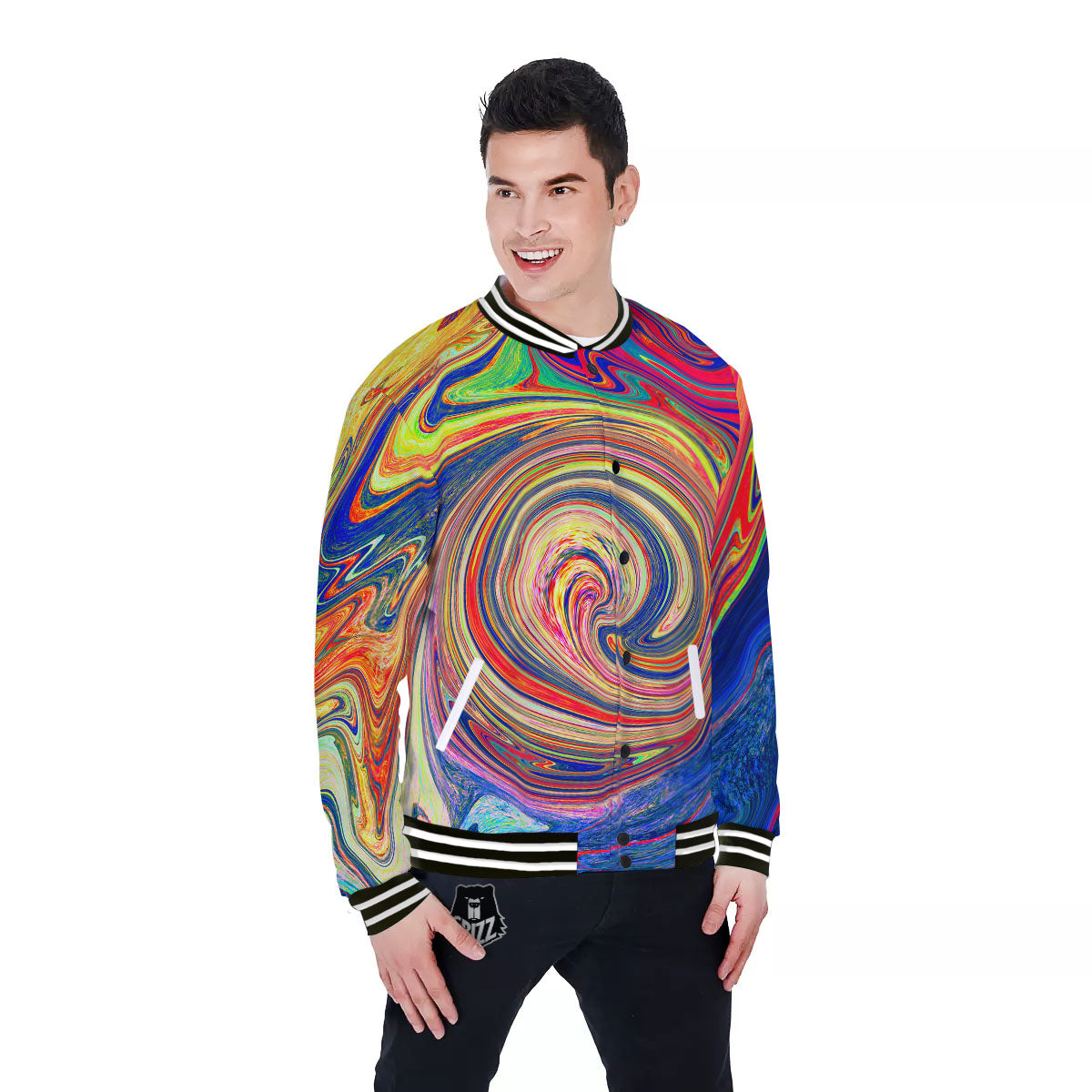 Liquid Trippy Abstract Psychedelic Print Baseball Jacket-grizzshop