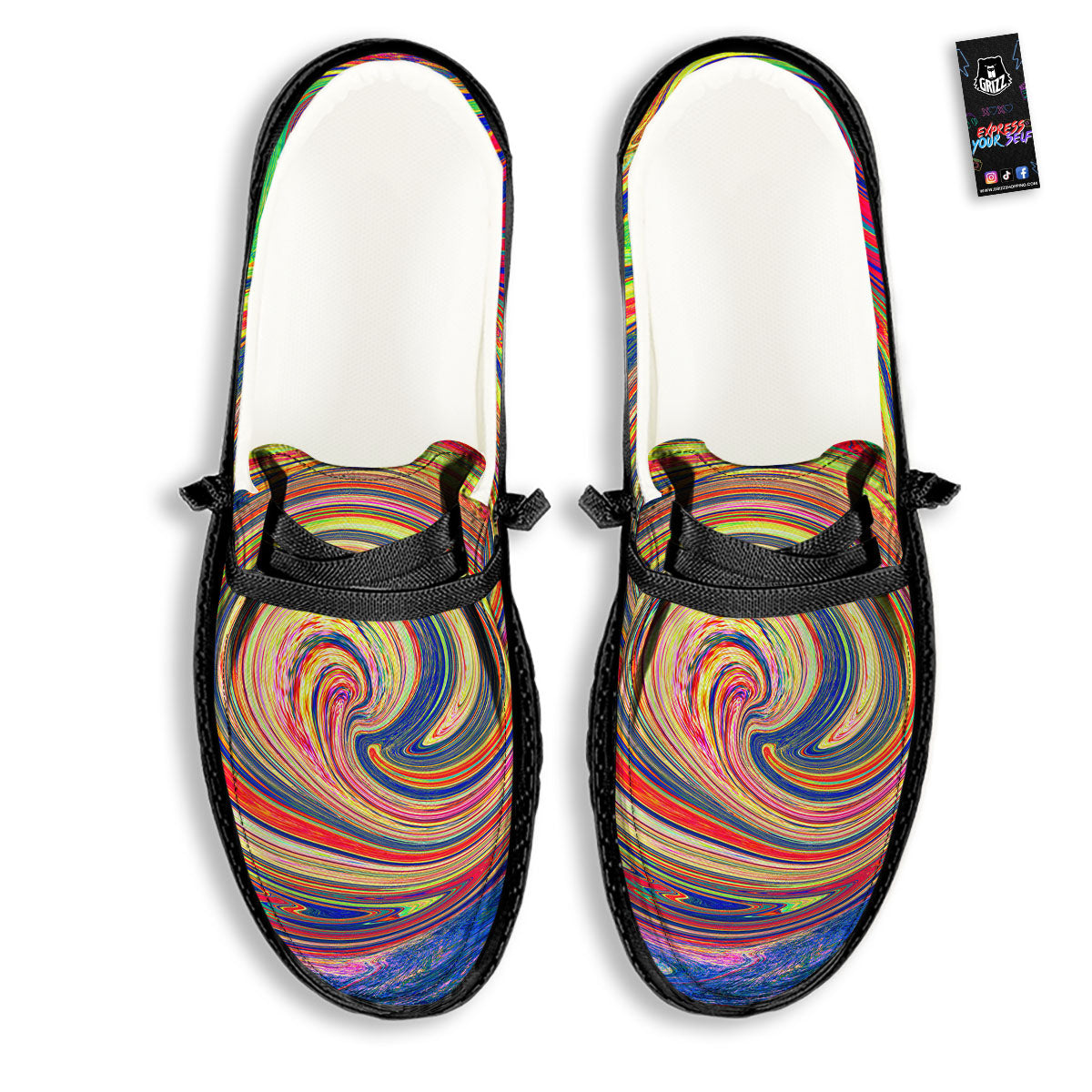 Liquid Trippy Abstract Psychedelic Print Black Loafers-grizzshop