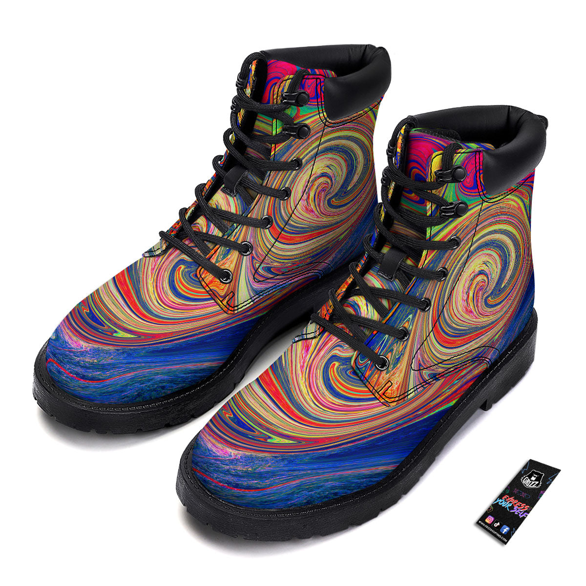Liquid Trippy Abstract Psychedelic Print Boots-grizzshop