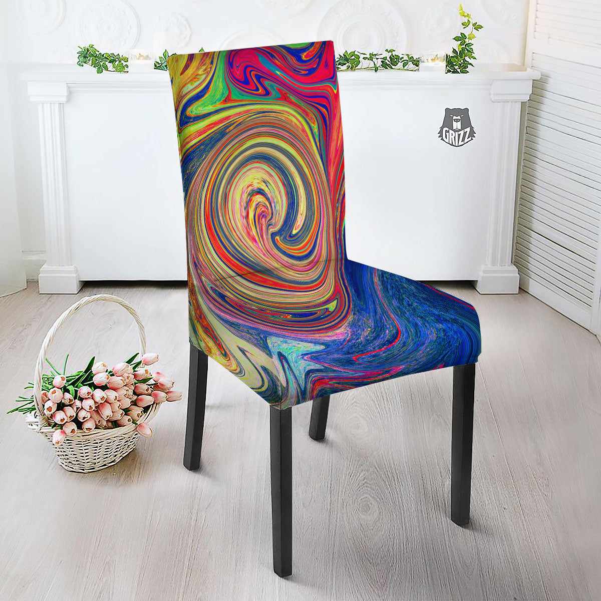 Liquid Trippy Abstract Psychedelic Print Dining Chair Slipcover-grizzshop
