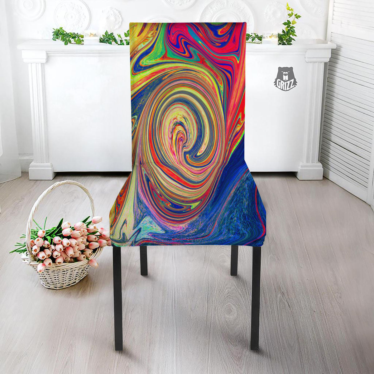Liquid Trippy Abstract Psychedelic Print Dining Chair Slipcover-grizzshop