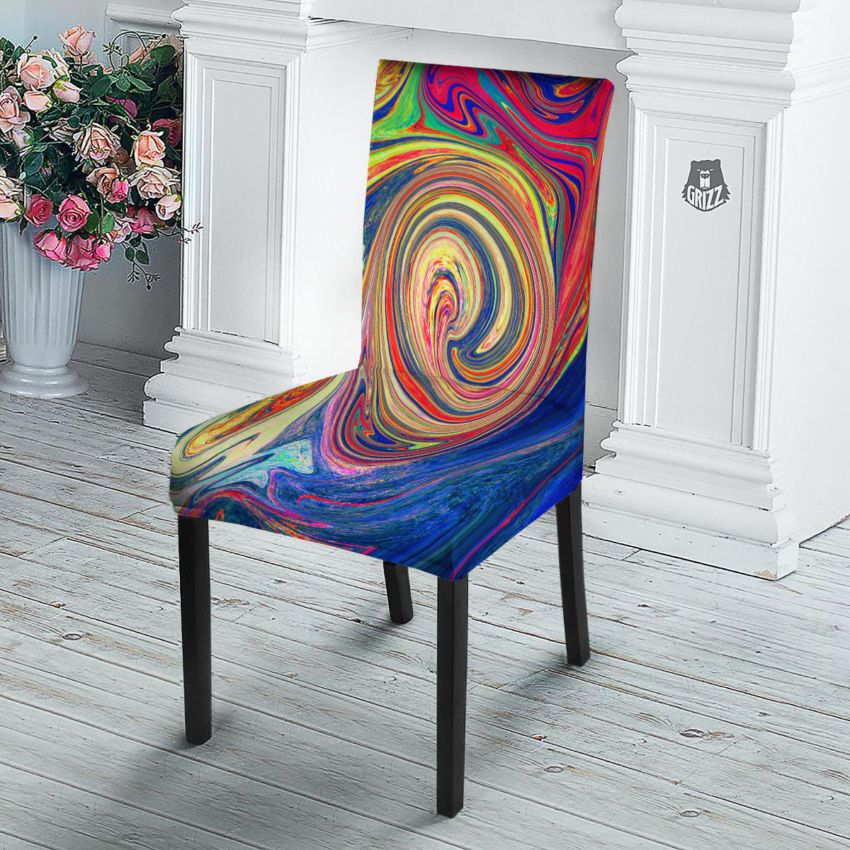 Liquid Trippy Abstract Psychedelic Print Dining Chair Slipcover-grizzshop