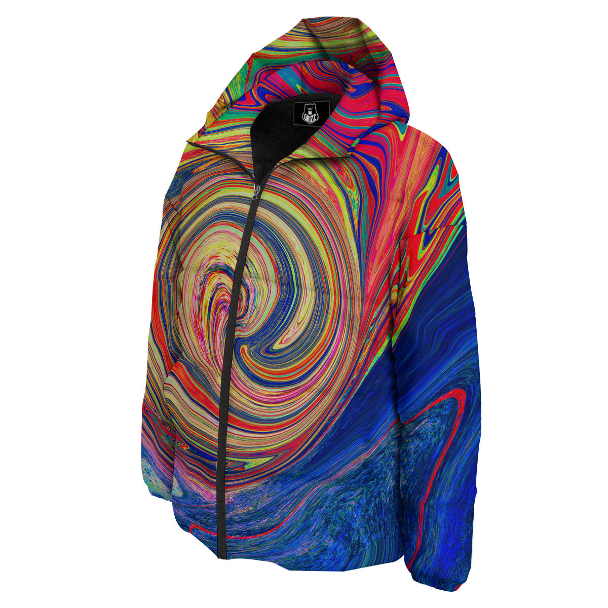 Liquid Trippy Abstract Psychedelic Print Down Jacket-grizzshop