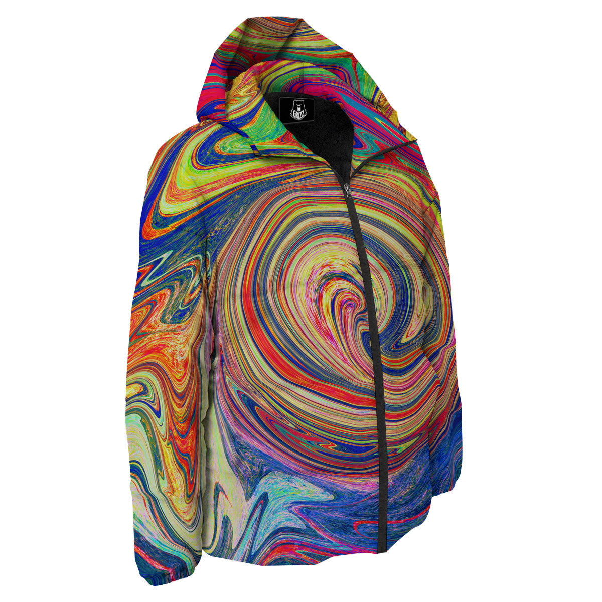 Liquid Trippy Abstract Psychedelic Print Down Jacket-grizzshop
