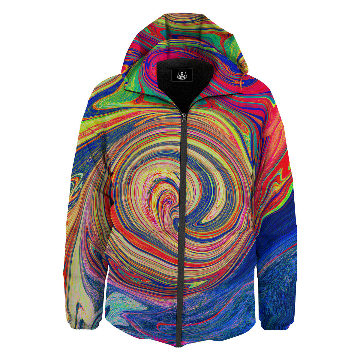 Liquid Trippy Abstract Psychedelic Print Down Jacket-grizzshop