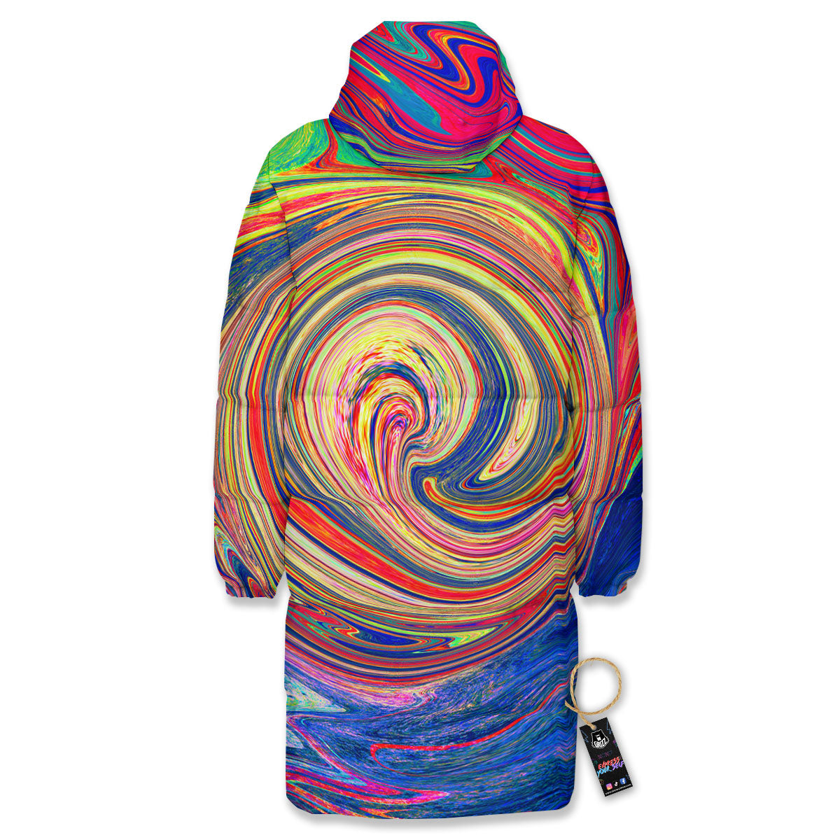 Liquid Trippy Abstract Psychedelic Print Long Down Jacket-grizzshop