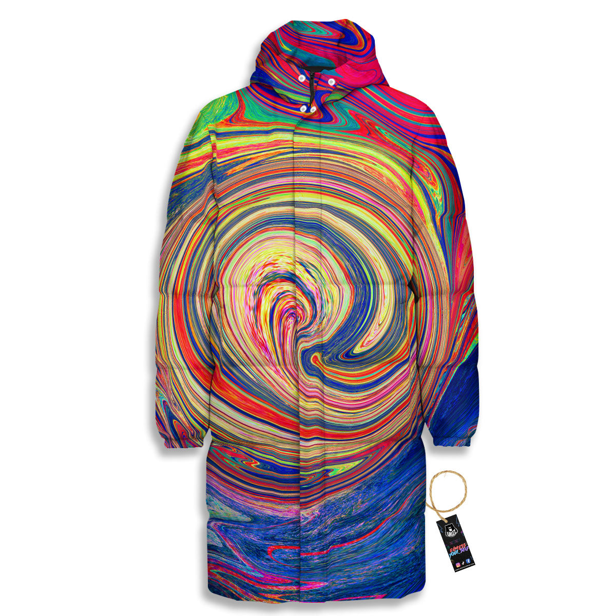 Liquid Trippy Abstract Psychedelic Print Long Down Jacket-grizzshop